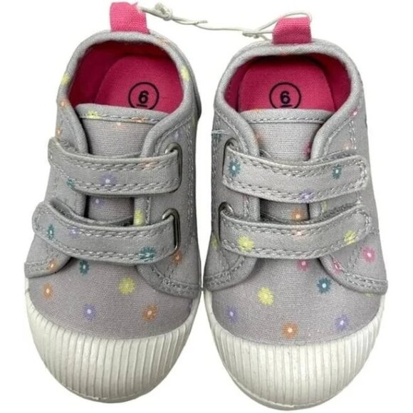Baby Girls Size 12 Gray‎ Canvas Flowers Sneakers With Velcro Straps NWT - Picture 1 of 2